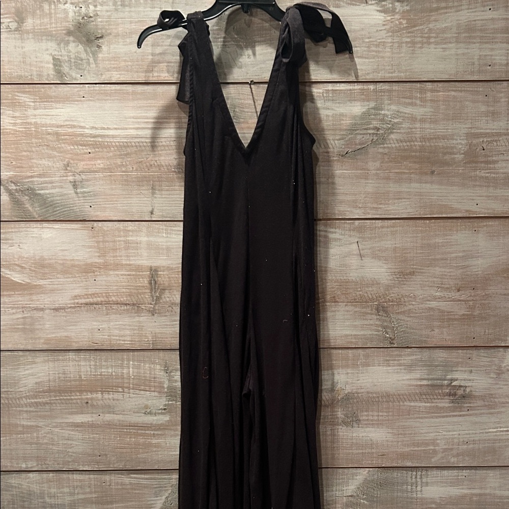 NWOT Free people Beach Black Sleeveless wide leg Jumpsuit with Tie Straps S-M - Picture 4 of 10